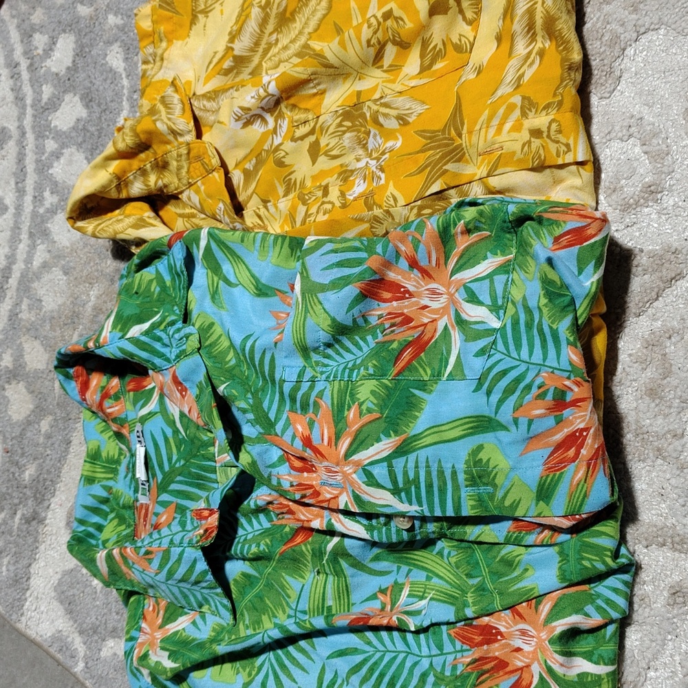 Haband Mens Hawaiian Shirts 2 Pack‎ XL Blue Orange Tropical Floral Short Sleeve